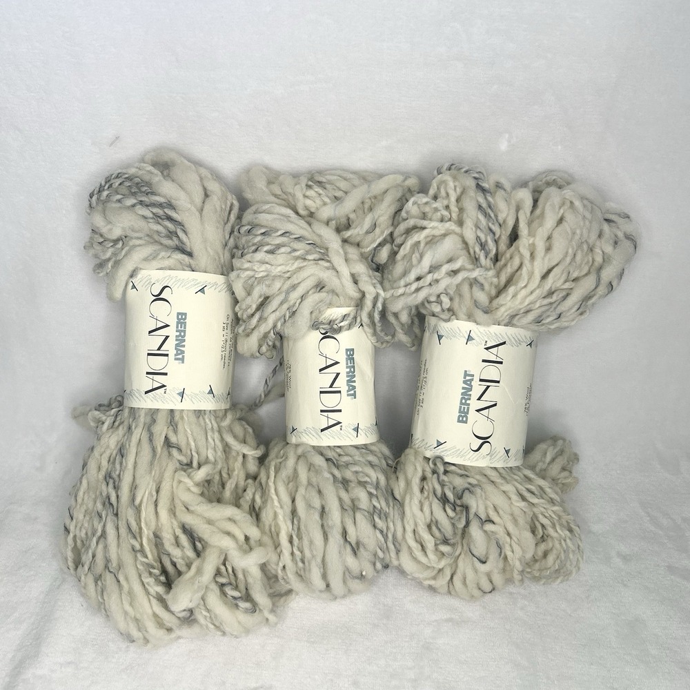3 skeins Bernat Scandia wool Blend yarn Pearl Gray  Cream And Gray Color